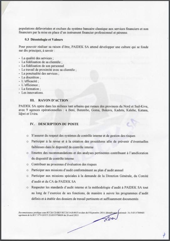 OFFRE D'EMPLOI : PAIDEK SA recrute un Auditeur Interne