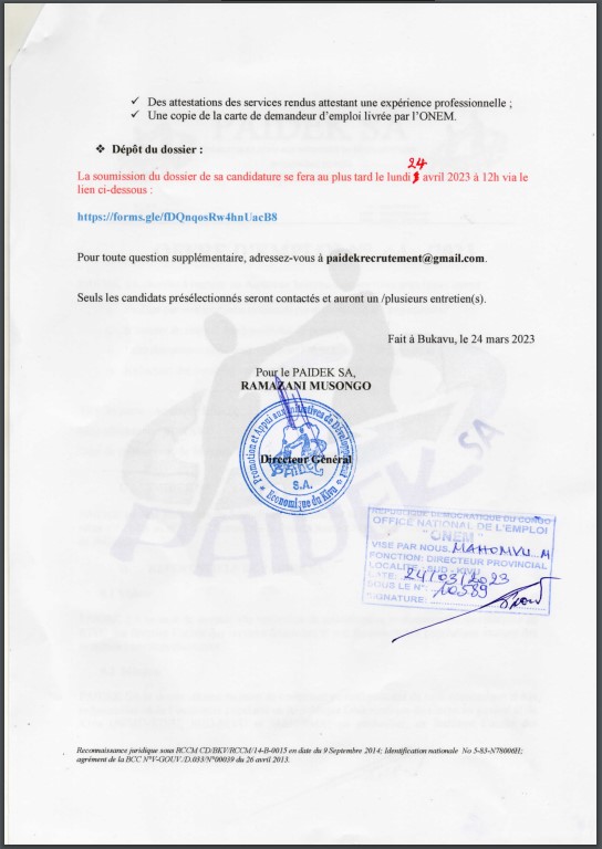 OFFRE D'EMPLOI : PAIDEK SA recrute un Auditeur Interne