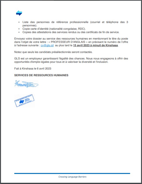 OFFRE D'EMPLOI : GENERAL LANGUAGE SERVICES SARL recrute des Professeurs d'anglais