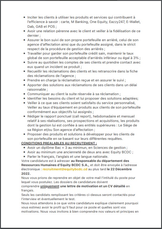 OFFRE D'EMPLOI : EQUITY BCDC recrute des Délégués Commercial Retail