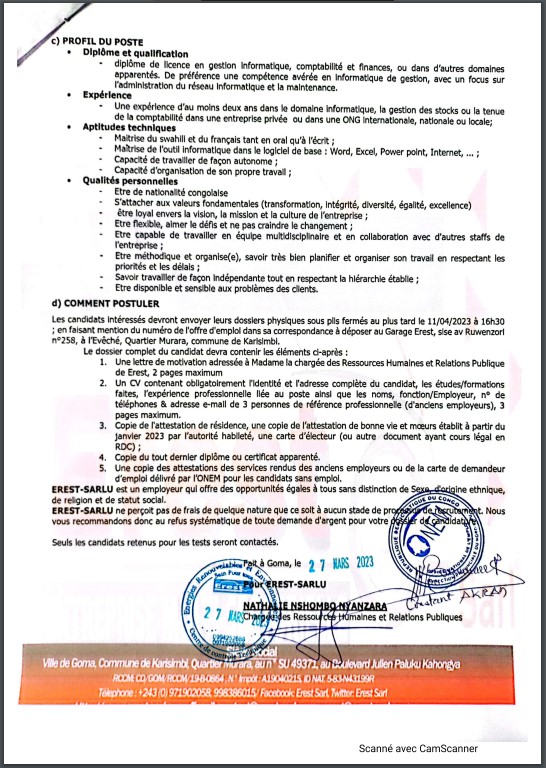 OFFRE D'EMPLOI : EREST recrute un Gestionnaire des Clients
