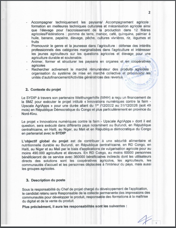 OFFRE D'EMPLOI : Le SYDIP recrute un Agent Responsable de Terrain