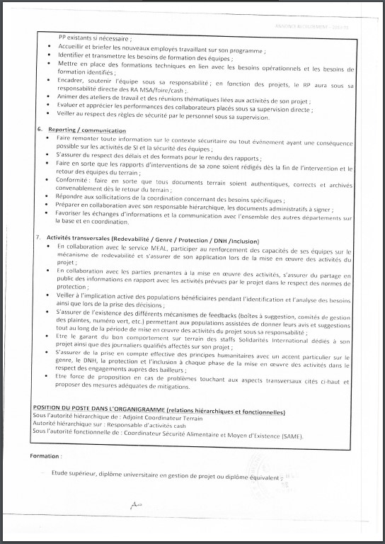 OFFRE D'EMPLOI : SOLIDARITE recrute un Responsable Programme CASH