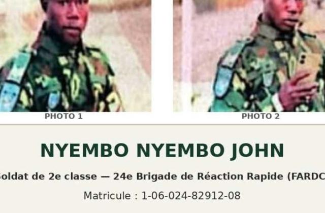 RDC : la Maison militaire lance un avis de recherche contre un soldat de la 24e brigade de réaction rapide