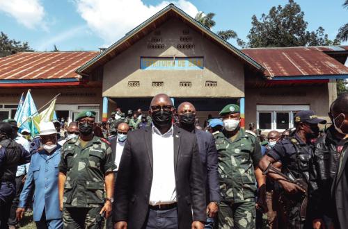 <p>Le Premier Ministre Sama Lukonde lors de son passage le 23 août dernier dans la cité d’Oïcha. </p>
