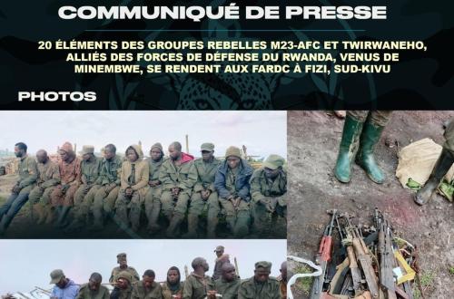Sud-Kivu : 20 éléments des groupes rebelles M23 et Twirwaneho se rendent aux FARDC