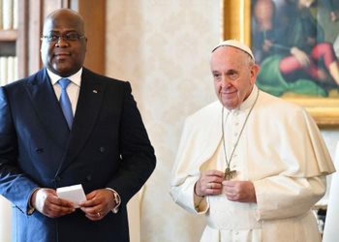 <p>Pope Francis meets Republic of Congo’s President Felix Tshisekedi during a private audience at the Vatican, Friday, Jan. 17, 2020. (Vincenzo Pinto/ Pool photo via AP)</p>
