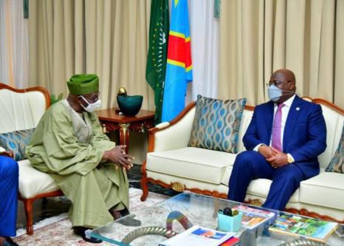 <p>Le président honoraire nigérian Olisegun Obasanjo reçu par Félix Tshisekedi</p>