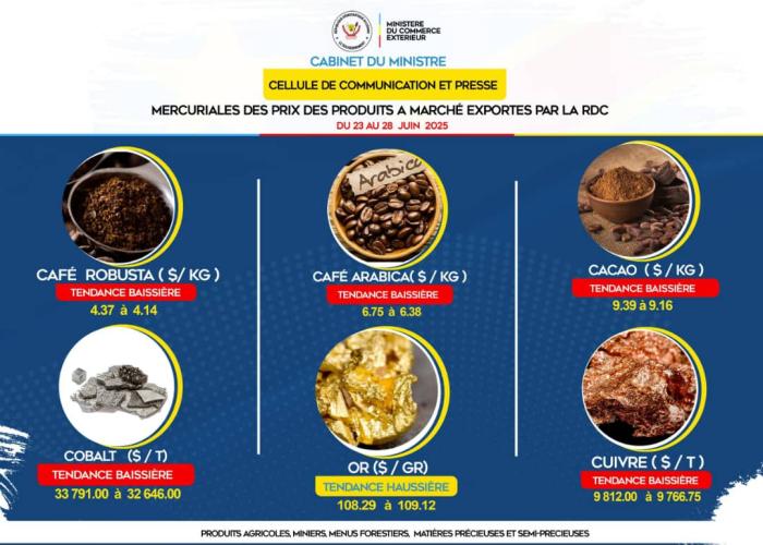 L’or en hausse, le cacao et le café arabica congolais en baisse à l’exportation