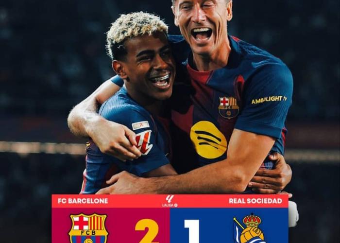 Liga : le Barça s’impose  face à la Real Sociedad (2-1) et s'installe en tête